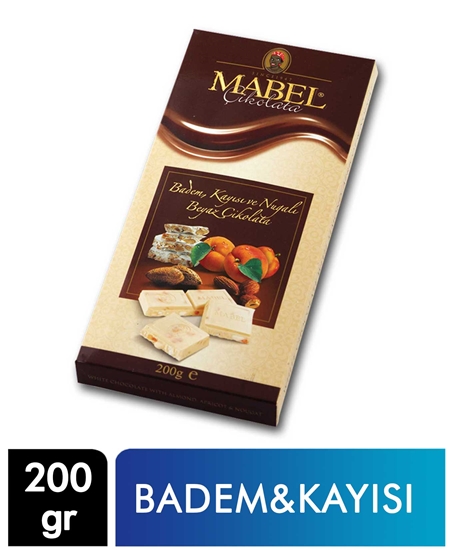 Picture of Mabel Beyaz Çikolata 200 gr Badem, Kayısı ve Nugalı