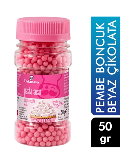 Picture of Pakmaya Pasta Süsü 50 gr Pembe Boncuk Beyaz Çikolata