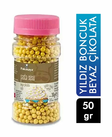 Picture of Pakmaya Pasta Süsü 50 gr Yıldız Boncuk Beyaz Çikolata