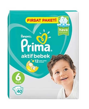 Prima Baby Diapers 40 Pieces Active Baby Advantage Pack No: 6 prima, prima bebek bezi, bebek bezi, toptan bebek bezi, bebek bezi fiyatı, bebek bezi satın al, prima aktif bebek no 6 satın al, prima aktif bebek no 6 fiyat