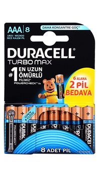 Duracell Turbo Max AAA Slim Battery 8-Card duracell, durasel, duracel, aaa pil, kalem pil, aaa kalem pil, duracell turbo max pil, duracell aaa turbo max pil satın al, duracell aaa turbo max pil fiyat