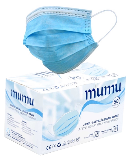 Picture of 3 Katlı Telli Mumu Maske 50'li Paket Mavi