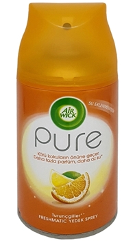 P-Airwick Freshmatic Pure Turunçgiller Yedek Sprey Airwick, Freshmatic, Turunçgiller, Yedek, citrus, refill, fm, freşmatik, airwick yedeği, taptaze kokular, meyve kokuları, akdeniz meyveleri, turunç, portakal kokusu, mandalina kokusu, limon kokusu, fresh koku, oda ferahlatıcı, kötü kokuları giderir, room scent, 25ml, pure, new pure series, su eklenmemiştir, susuz