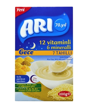 Rice Flour with Bee Milk 200 gr X 12 Packs Grain Night arı, arı mama, bebek maması, mama, tahıllı bebek maması, bebek gece maması, gece maması, pirinç unu, pirinç unu maması, arı bebek maması satın al, arı bebek maması fiyat