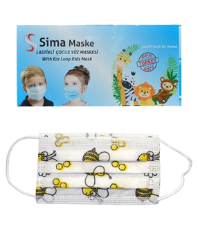 Sima Maske 50'li Paket Arı Desenli 4-12 Yaş Picture of Sima Maske 50'li Paket Arı Desenli 4-12 Yaş