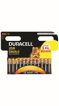 Duracell AAA Slim Battery Advantage Package 9 + 3 Pieces Duracell, İnce Kalem Pil, aaa kalem pil, ince pil, kalem pil