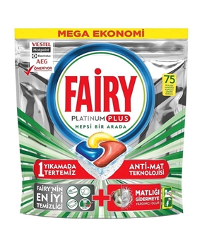 Fairy Dishwasher Tabs 75's Platinum Plus All In One  fairy, bulaşık makinesi kapsülü, fairy platinium tablet, bulaşık makinesi tableti