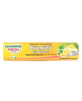 Morning Fresh Büzgülü Çöp Poşeti Büyük Boy 10 Lu 65*70 cm Limon Kokulu morning fresh, morning fresh büzgülü çöp poşeti, çöp poşeti, büzgülü çöp poşeti, kokulu çöp poşeti, limon kokulu çöp poşeti, büyük boy çöp poşeti