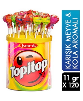 Kent Topitop Şeker 120'li Paket Karışık Meyve ve Kola Aromalı Lolipop kent, lolipop, topitop, lolipop şeker, şeker, meyveli şeker