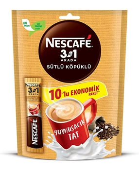 Nescafe Sütlü Köpüklü 10 lu Poşet nescafe, neskafe, kahve, toz kahve, çözünebilir kahve, şekerli kahve, kremalı kahve, 3ü1 arada, toptan kahve, tekli nescafe, tek seferlik nescafe, tek fincanlık nescafe, toptan nescafe, neskafe, toptan neskafe, neskafe fiyatları
