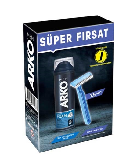 Picture of Arko Tıraş Köpüğü Cool 200 ml + 5 Adet Arko Banyo Tıraş Bıçağı HEDİYELİ