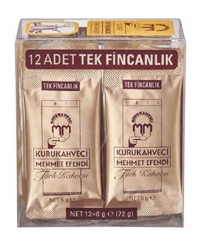 Kurukahveci Mehmet Efendi Türk Kahvesi Tek Fincanlık 6 g x 12'li Paket kurukahveci, mehmetefendi, türk kahvesi, çekilmiş türk kahvesi, mehmet efendi türk kahvesi, türk kahvesi satın al, türk kahvesi fiyatları, toptan kahve