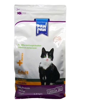 Paw Paw Kedi Maması Tavuk Etli 1,5 kg pawpaw, kedi maması, hayvan maması, kuru kedi maması, yaş kedi maması, poşet kedi maması, tavuklu kedi maması, hayvansal gıda kedi maması, tahılsız kedi maması, kedi maması satın al, kedi maması fiyatları, toptan kedi maması