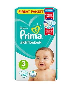Prima Baby Diapers 62 Pieces Active Baby Advantage Pack No: 3 	prima, prima bebek bezi, bebek bezi, toptan bebek bezi, bebek bezi fiyatı, bebek bezi satın al, prima aktif bebek no 3 satın al, prima aktif bebek no 3 fiyat