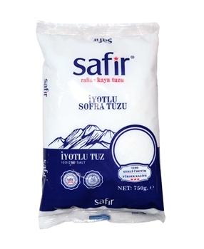 Safir Rafine Sofra Tuzu 750 gr Safir, tuz, sofra tuzu, deniz tuzu, tuz fiyatları, tuz satın al, toptan gıda, gıda  toptancısı, iyotlu tuz,