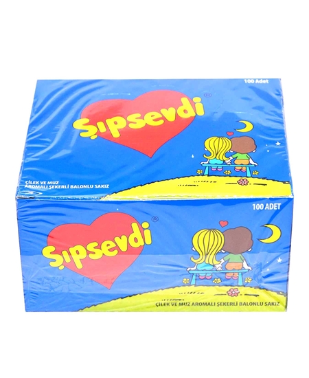 Picture of Şıpsevdi Sakız 100'lü Paket Çilek ve Muz Aromalı Şekerli Balonlu
