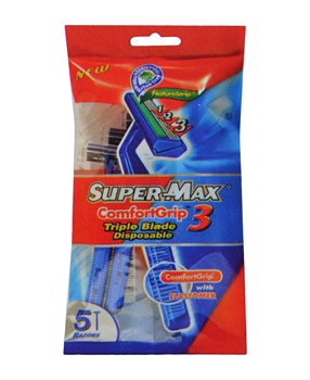 SuperMax Tıraş Bıçağı 5'li Poşet ComfortGrip3 supermax, tıraş, jilet, tıraş bıçağı, kullan at tıraş bıçağı, tıraş bıçağı fiyatları, tıraş bıçağı satın al, toptan tıraş bıçağı