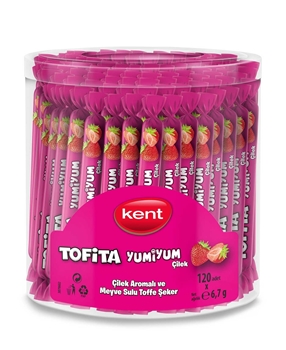 Tofita Yumiyum Şeker 120 x 6,7 gr Çilek Aromalı Meyve Sulu Toffe tofita, yumiyum, şeker, çilekli şeker