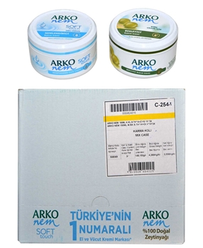 Arko Bakım Kremleri Karma Koli 12 adet Soft 150 ml + 12 adet Zeytinyağlı 150 ml arko, arko krem, arko nem, nemlendirici krem, bakım kremi, el kremi, yüz kremi, arko el kremi, arko nem el kremi satın al, arko nem krem fiyatları