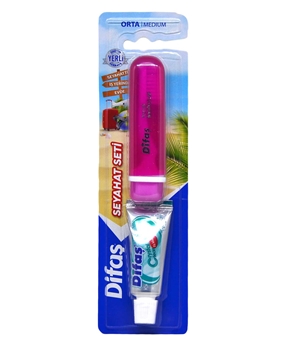 Difaş Orta Sert Diş Fırçası + Diş Macunu (15 ml) Seyahat Seti difaş, diş fırçası, diş fırçası seyahat seti, seyahat seti, orta sert diş fırçası, katlanabilir diş fırçası, kapaklı diş fırçası, diş macunu, küçük diş macunu, seyahat boyu diş macunu, difaş seyahat seti satın al, diş fırçası fiyatları, diş fırçası satın al