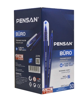 Pensan Büro Mavi Tükenmez Kalem 1mm Uçlu 50'li Kutu Pensan , tükenmez kalem, kalem, mavi tükenmez kalem, ince uçlu tükenmez kalem, ofis tükenmez kalem, büro tükenmez kalem, ofis malzemeleri