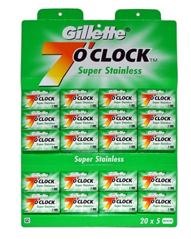 Gillette 7 O'Clock Razor Blade Double Edge 20's x 108 Card gillette, gillette 7 oclock, jilet, gilette, tıraş bıçağı, tek kullanımlık jilet, tek kullanımlık tıraş bıçağı, çift kenarlı jilet, çift ağızlı jilet, jilet satın al, 5li jilet