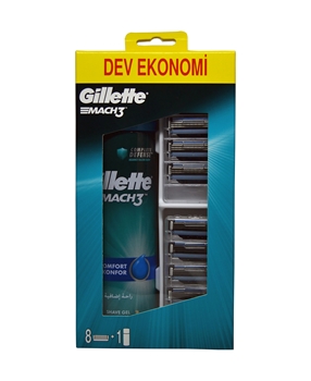 Gillette Mach3 Razor Blade 8's + 200ml Shaving Gel Picture of Gillette Mach3 Razor Blade 8's + 200ml Shaving Gel