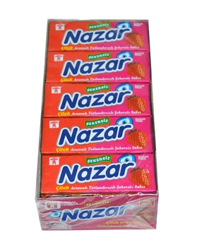 Nazar Sakız 20'li Paket Çilek Aromalı Şekersiz nazar, sakız, şekersiz sakız, çilekli sakız, meyveli sakız