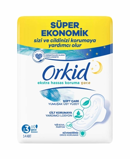 Picture of Orkid Extra Hassas Gece Hijyenik Ped 3 Beden 14'lü
