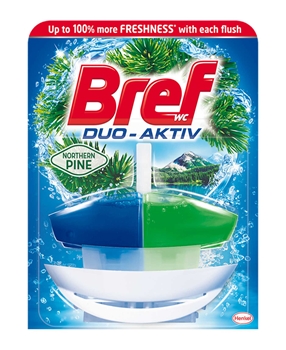 Bref Duo Aktiv WC Block 50 ML - Northern Pine  bref, tuvalet bloğu, tuvalet blogu, klozet kokusu, banyo kokusu, tuvalet kokusu giderici, tuvalet temizleyici, sifon temizleyici