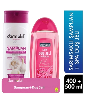 Dermokil Şampuan 400 ml Sarımsak  + Duş Jeli 500 ml Gül Picture of Dermokil Şampuan 400 ml Sarımsak  + Duş Jeli 500 ml Gül