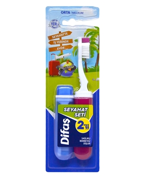Difaş Orta Sert Diş Fırçası 2'li Seyahat Seti difaş, diş fırçası, diş fırçası seyahat seti, seyahat seti, orta sert diş fırçası, katlanabilir diş fırçası, kapaklı diş fırçası, difaş seyahat seti satın al, diş fırçası fiyatları, diş fırçası satın al