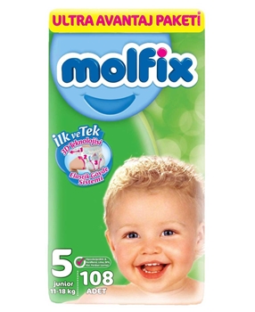 Molfix Bebek Bezi 108'li 5 Junior molfix, molfiks, bebek bezi, bebek bezi fiyatları, bebek bezi satın al, toptan bebek bezi, çocuk bezi