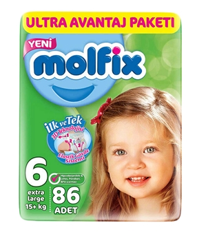 Molfix Bebek Bezi 86'lı 6 Extra Large molfix, molfiks, bebek bezi, bebek bezi fiyatları, bebek bezi satın al, toptan bebek bezi, çocuk bezi