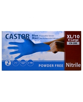 Castor Tek Kullanımlık Eldiven Pudrasız Nitril Mavi 10-XL 100'lü 	castor, iş eldiveni, mavi eldiven, tek kullanımlık eldiven, nitril eldiven, lastik eldiven, hijyenik eldiven, lastik eldiven çeşitleri, mavi lastik eldiven satın al, pudrasız eldiven