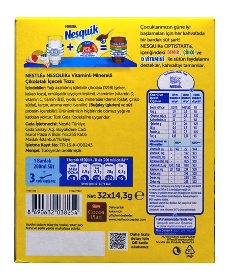 Picture of Nesquik İçecek Tozu  14,3 gr X 32'li Paket Çikolatalı