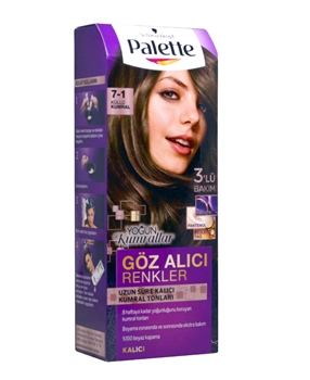 Palette Saç Boyası 50 ml Göz Alıcı Renkler Küllü Kumral 7-1 Tüp Krem Picture of Palette Saç Boyası 50 ml Göz Alıcı Renkler Küllü Kumral 7-1 Tüp Krem