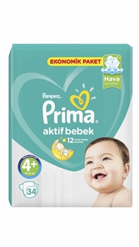 P-Prima Aktif Bebek Eko No:4+ 34'lü prima, prima bebek bezi, bebek bezi, toptan bebek bezi, bebek bezi fiyatı, bebek bezi satın al, prima aktif bebek