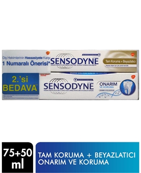 Sensodyne Diş Macunu 75 ml  Onarım ve Koruma +Beyazlatıcı 50 ml Tam Koruma 	diş macunu, sensodyne ,sensodyne diş macunu, beyazlatıcı diş macunu, sensodyne beyazlatıcı diş macunu