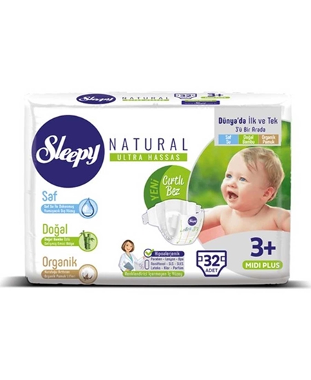 Picture of Sleepy Bebek Bezi 32'li Natural Ultra Hassas 3+ Midi Plus 5-10 kg
