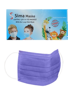 3 Katlı Telli Sima Çocuk Maske 50'li Paket Lila 4-12 Yaş Picture of 3 Katlı Telli Sima Çocuk Maske 50'li Paket Lila 4-12 Yaş
