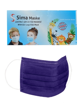 3 Katlı Telli Sima Çocuk Maske 50'li Paket Mor 4-12 Yaş Picture of 3 Katlı Telli Sima Çocuk Maske 50'li Paket Mor 4-12 Yaş