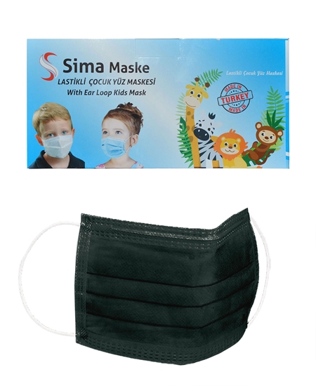 Picture of 3 Katlı Telli Sima Çocuk Maske 50'li Paket Yeşil 4-12 Yaş
