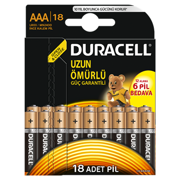 P-Duracell AAA 12+6 Avantajlı Paket İnce Kalem Pil Duracell, İnce Kalem Pil, pil, duracell pil, ince aaa pil