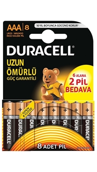 Duracell AAA Slim Battery Economic Pack 6 + 2 duracell, durasel, duracel, ince kalem pil, aaa kalem pil, kalem pil, pil, duracell pil