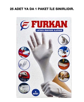 Furkan Lateks Muayene Eldiveni 6'lı 	furkan, lateks eldiven, muayene eldiveni, hijyenik eldiven, antibakteriyel eldiven, lastik eldiven, pudralı eldiven, tek kullanımlık eldiven, cerrahi eldiven, beyaz lastik eldiven, beyaz lateks eldiven, eldiven fiyatları, corona eldiven, korona eldiven, virüs eldiven