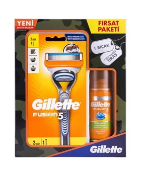 Gillette FUSION RAZOR + 2 BLADES + 75 GEL gillette, gillette tıraş makinesi, gillette tıraş bıçağı, gillette tıraş jeli, gillette asker paketi