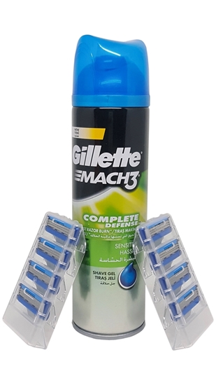 Picture of XGillette Mach3 Turbo Refill Razor Blade 8's Mach3 Sensitive Shaving Gel 200 ml Gift