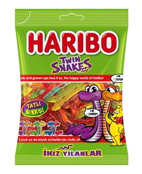 HARİBO YUMUŞAK ŞEKER 67 GR TWİNSNAKES haribo, şeker, şekerleme, ayıcık şeker, haribo ayıcık, ayıcıklı şeker, haribo şekerleri, şeker fiyatları, şekerleme fiyatları, meyveli şeker, aromalı şeker, çiğnenen şeker, lastik şeker, meyve sulu şeker, haribo twinsnakes, haribo yılan, haribo tatlı ekşi, 67 gram haribo
