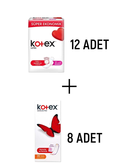 Picture of Kotex Ultra Uzun Hijyenik Ped 22'li Paket + 8 Adet 20'li Günlük Ped Hediye